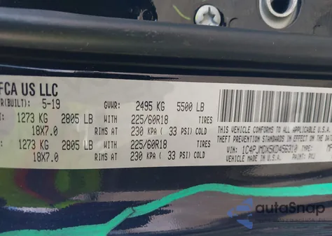 2019 Jeep Cherokee Limited 4X4 z USA, uszkodzony, nr VIN 1C4PJMDX5KD456310